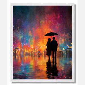COUPLE UNDER FIREWORK RAIN - FRAMED