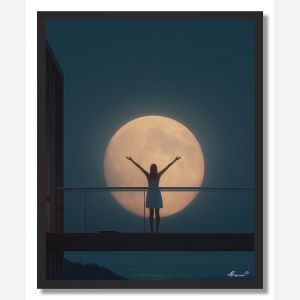 WOMAN SINGING TO THE MOON - FRAMED