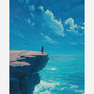WOMAN ON CLIFF EDGE