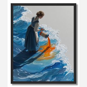 WOMAN POURING COLOR INTO SEA - FRAMED