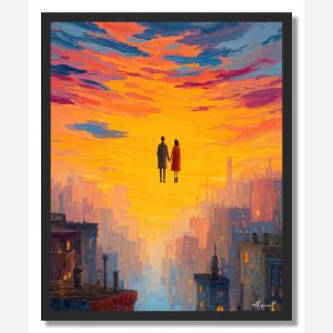 COUPLE FLOATING ABOVE CITY - FRAMED