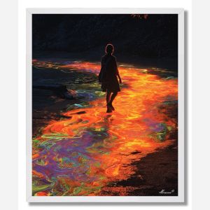 WOMAN WALKING ON PAINT RIVER - FRAMED