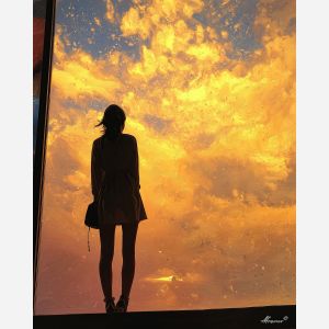 WOMAN UNDER GOLD SKY