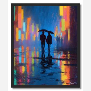 COUPLE UNDER BLUE RAIN - FRAMED