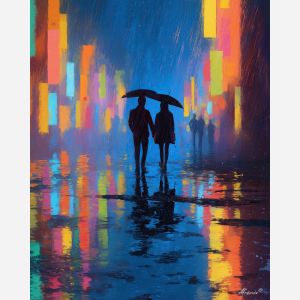 COUPLE UNDER BLUE RAIN