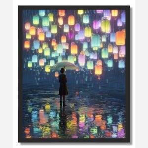 WOMAN COLLECTING RAINDROPS - FRAMED