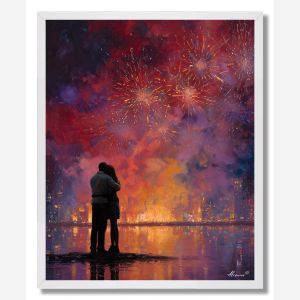 COUPLE UNDER FIREWORKS - FRAMED