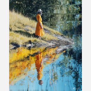 WOMAN ON RIVERBANK