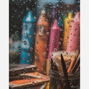 ARTIST IN RAIN WINDOW
