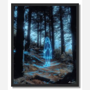 BLUE GIRL IN FOREST LIGHT - FRAMED