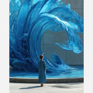 BLUE WOMAN BY THE FOUNTAIN