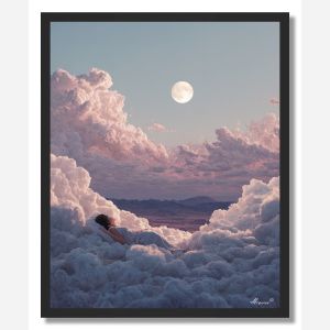 WOMAN SLEEPING ON CLOUDS - FRAMED