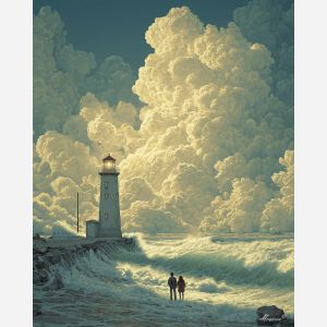 COUPLE UNDER LIGHTHOUSE
