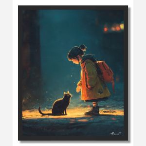 GIRL AND STREET CAT - FRAMED