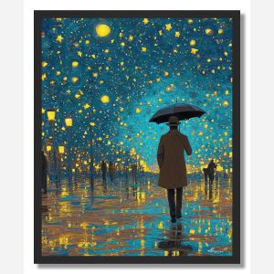 MAN WITH UMBRELLA OF STARS - FRAMED