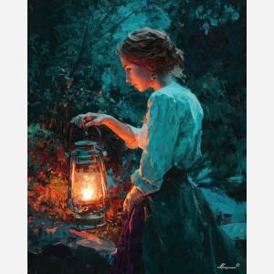 WOMAN HOLDING COLOR LANTERN