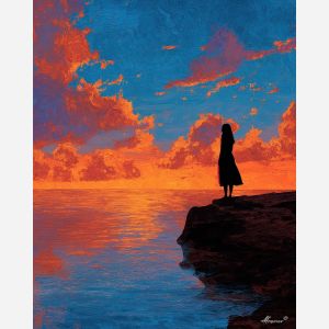 COLOR WOMAN BY THE SEA