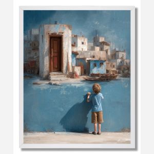 BOY DRAWING HIS HOUSE - FRAMED