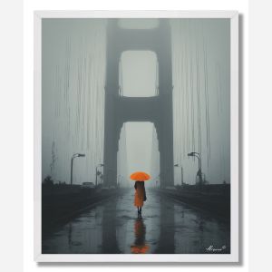 WOMAN CROSSING BRIDGE - FRAMED