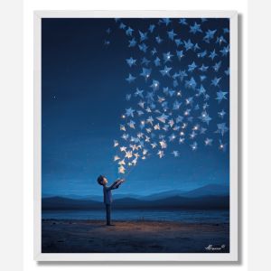 BOY WITH PAPER STARS - FRAMED