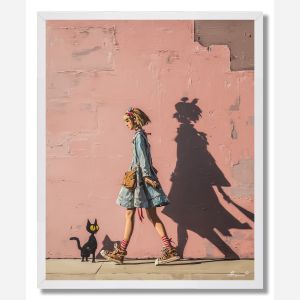 GIRL WITH SHADOW COMPANION - FRAMED