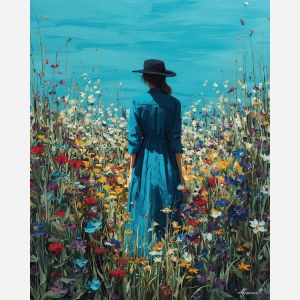 WOMAN IN FLOWER FIELD