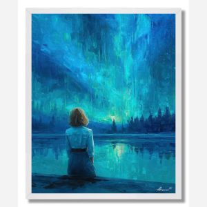 WOMAN WATCHING SKY SHOW - FRAMED