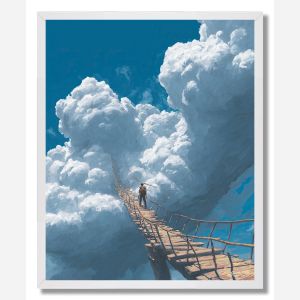 TRAVELER WALKING ON CLOUD ROAD - FRAMED