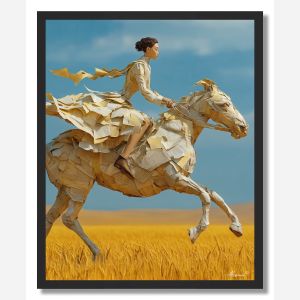 WOMAN RIDING PAPER HORSE - FRAMED