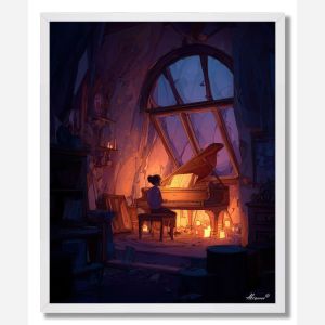 WOMAN IN CANDLELIGHT ROOM - FRAMED