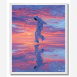 DANCER UNDER NEON SKY - FRAMED