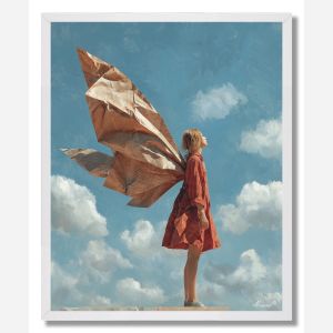 WOMAN WITH PAPER WINGS - FRAMED