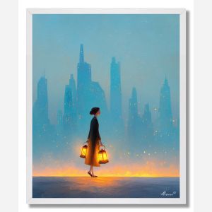WOMAN CARRYING CITY LIGHT - FRAMED