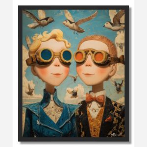 COUPLE WITH BIRDS OF LIGHT - FRAMED