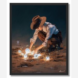 WOMAN PLANTING LIGHTS - FRAMED