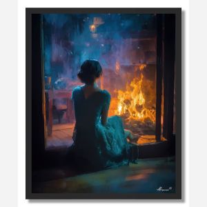 WOMAN BY THE FIREPLACE - FRAMED