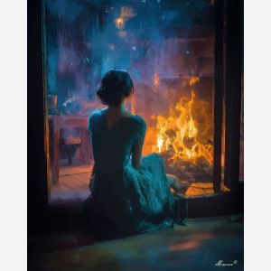 WOMAN BY THE FIREPLACE