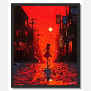 WOMAN IN RED CITY - FRAMED