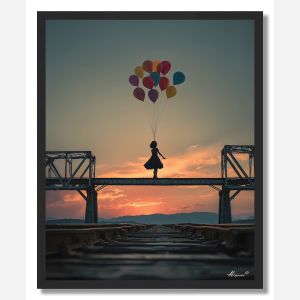 GIRL RUNNING WITH BALLOONS - FRAMED