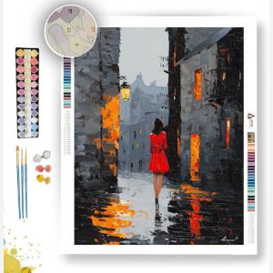 WOMAN IN RED DRESS B&W - Paint by Numbers Full Kit