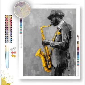 YELLOW SAXOPHONE B&W - Paint by Numbers Full Kit
