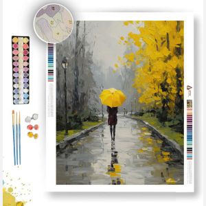 YELLOW UMBRELLA WALKER B&W - Paint by Numbers Full Kit