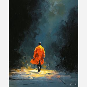 MAN IN ORANGE COAT B&W