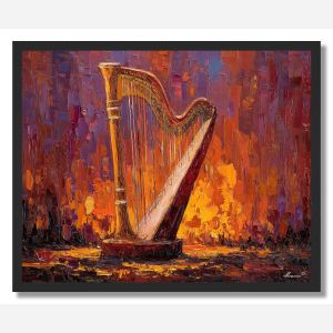 HARP BY THE FIRE - FRAMED