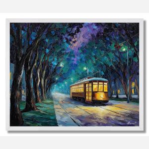 STREETCAR AT TWILIGHT - FRAMED
