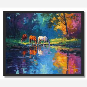 HORSES BY THE STREAM - FRAMED