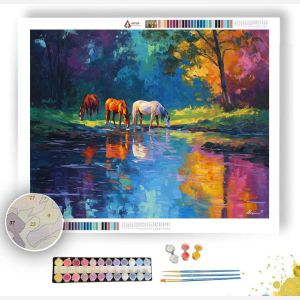HORSES BY THE STREAM - Paint by Numbers Full Kit