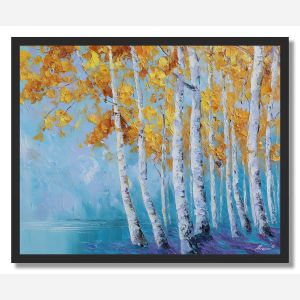 BIRCH TREES IN BLUE WIND - FRAMED