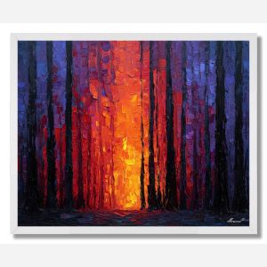 SUNSET FIREFALL FOREST - FRAMED