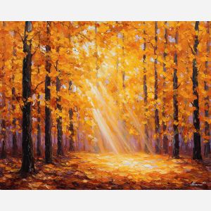 autumn forest painting, golden trees art, amber woods, palette knife landscape, oil painting texture, fall decor, woodland art print, forest sunlight, warm landscape art, nature wall art
